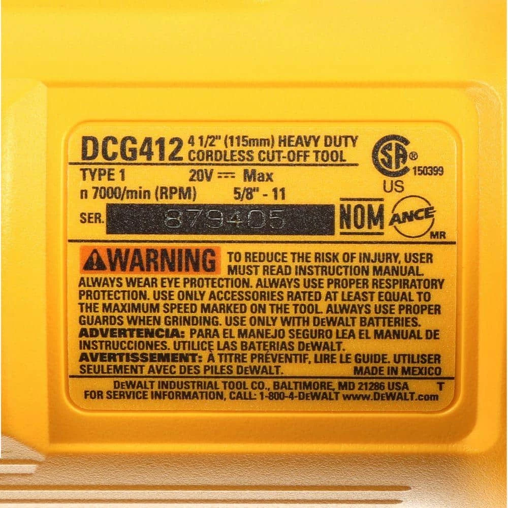 DEWALT 20-Volt MAX Cordless 4-1/2 in. to 5 in. Grinder with (1) 20-Volt Battery 6.0Ah, (1) 20-Volt Battery 4.0Ah & Charger 9 DEWALT 20-Volt MAX Cordless 4-1/2 in. to 5 in. Grinder with (1) 20-Volt Battery 6.0Ah, (1) 20-Volt Battery 4.0Ah & Charger - Image 9