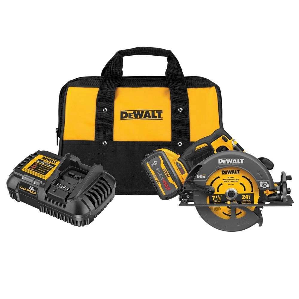 DEWALT FLEXVOLT 60-Volt MAX Cordless Brushless 7-1/4 in. Circular Saw with Brake with (1) FLEXVOLT 9.0Ah Battery 1 DEWALT FLEXVOLT 60-Volt MAX Cordless Brushless 7-1/4 in. Circular Saw with Brake with (1) FLEXVOLT 9.0Ah Battery