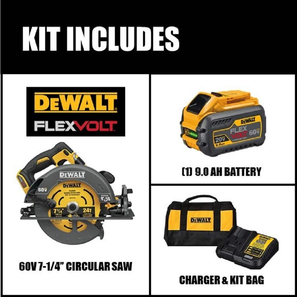 DEWALT FLEXVOLT 60-Volt MAX Cordless Brushless 7-1/4 in. Circular Saw with Brake with (1) FLEXVOLT 9.0Ah Battery 2 DEWALT FLEXVOLT 60-Volt MAX Cordless Brushless 7-1/4 in. Circular Saw with Brake with (1) FLEXVOLT 9.0Ah Battery - Image 2