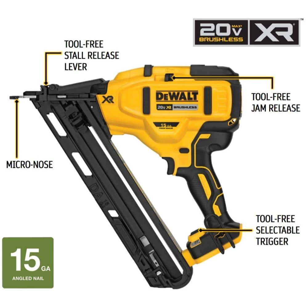 DEWALT 20-Volt MAX XR Lithium-Ion Cordless 15-Gauge Angled Finish Nailer (Tool-Only) 2 DEWALT 20-Volt MAX XR Lithium-Ion Cordless 15-Gauge Angled Finish Nailer (Tool-Only) - Image 2