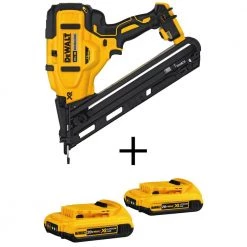 DEWALT 20V MAX XR Lithium-Ion 15-Gauge Cordless Angled Finish Nailer with (2) 2.0Ah Battery Packs