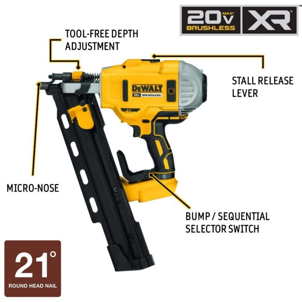 DEWALT 20-Volt MAX XR Lithium-Ion Cordless Brushless 2-Speed 21° Plastic Collated Framing Nailer (Tool Only) 2 DEWALT 20-Volt MAX XR Lithium-Ion Cordless Brushless 2-Speed 21° Plastic Collated Framing Nailer (Tool Only) - Image 2