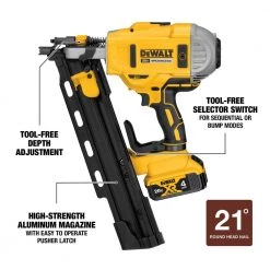 DEWALT 20-Volt MAX XR Lithium-Ion Cordless Brushless 2-Speed 21° Plastic Collated Framing Nailer with 4Ah Battery and Charger -DEWALT Shop dewalt framing nailers dcn21plm1 40 1000
