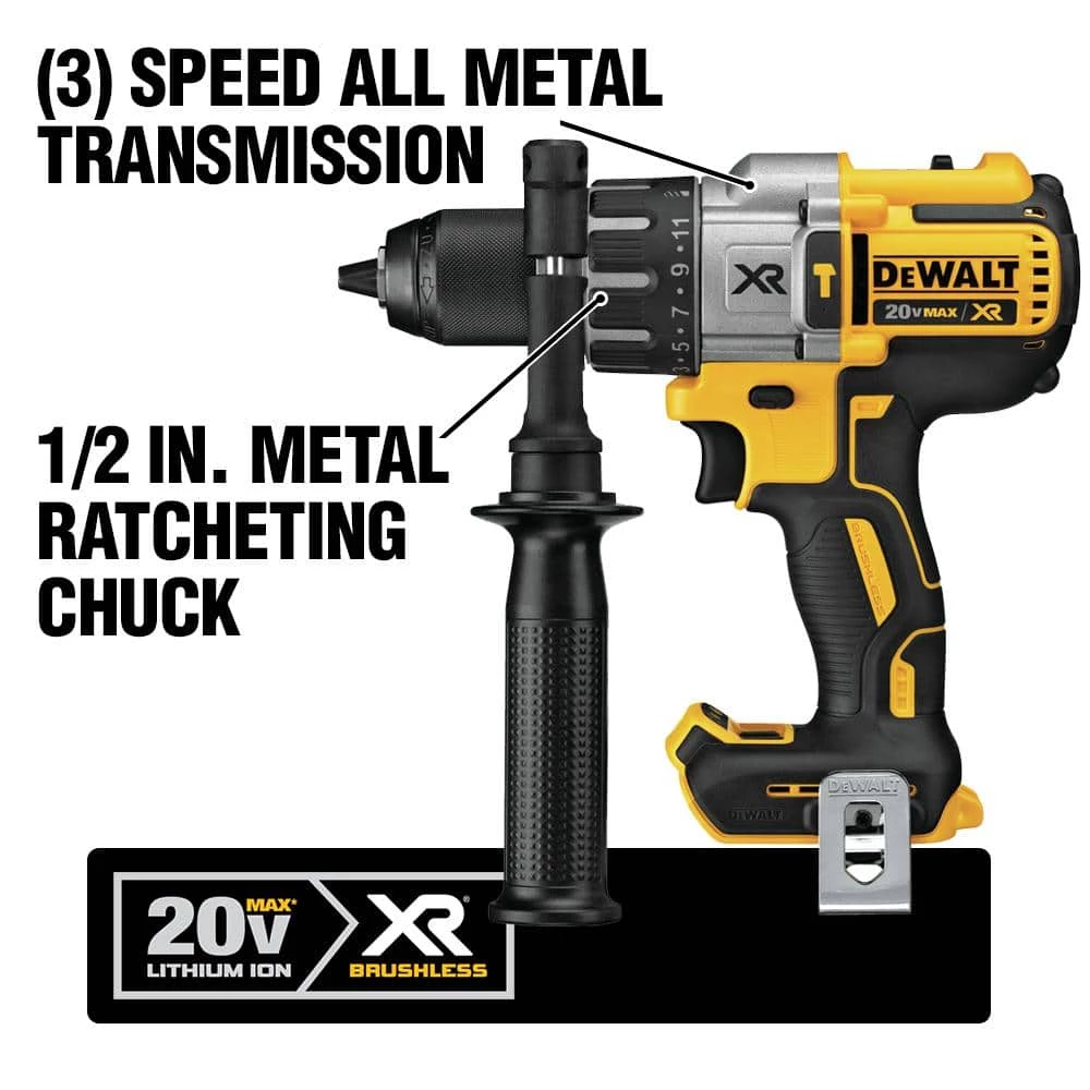 DEWALT 20-Volt MAX XR Cordless Brushless 3-Speed 1/2 in. Hammer Drill with (2) 20-Volt 5.0Ah Batteries & Charger 3 DEWALT 20-Volt MAX XR Cordless Brushless 3-Speed 1/2 in. Hammer Drill with (2) 20-Volt 5.0Ah Batteries & Charger - Image 3