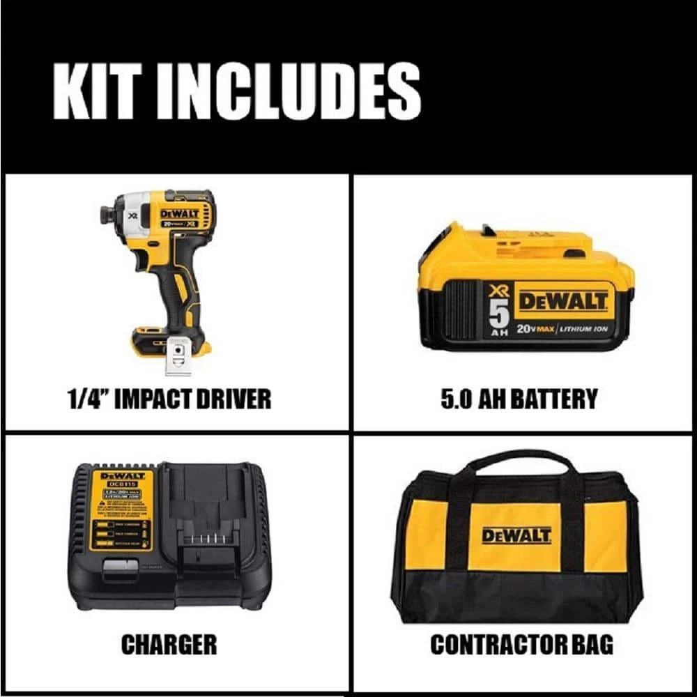 DEWALT 20-Volt MAX XR Cordless Brushless 3-Speed 1/4 in. Impact Driver with (1) 20-Volt 5.0Ah Battery & Charger 2 DEWALT 20-Volt MAX XR Cordless Brushless 3-Speed 1/4 in. Impact Driver with (1) 20-Volt 5.0Ah Battery & Charger - Image 2