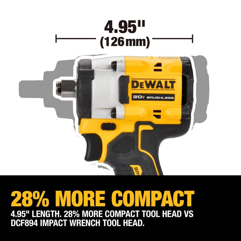 DEWALT ATOMIC 20V MAX Cordless Brushless 1/2 in. Impact Wrench with 20V MAX XR Premium Lithium-Ion 6.0Ah and 4.0Ah Batteries 10 DEWALT ATOMIC 20V MAX Cordless Brushless 1/2 in. Impact Wrench with 20V MAX XR Premium Lithium-Ion 6.0Ah and 4.0Ah Batteries - Image 10