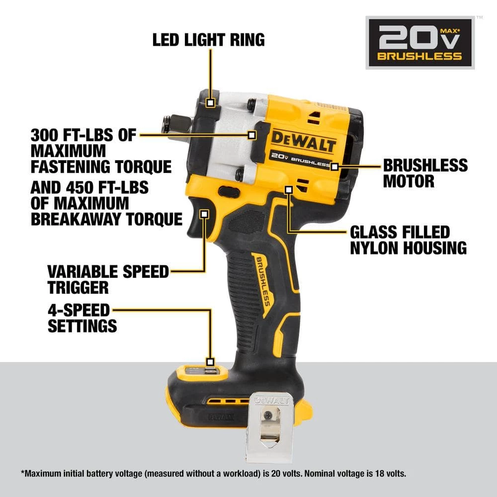 DEWALT ATOMIC 20-Volt MAX Cordless Brushless 1/2 in. Impact Wrench (Tool-Only) 2 DEWALT ATOMIC 20-Volt MAX Cordless Brushless 1/2 in. Impact Wrench (Tool-Only) - Image 2