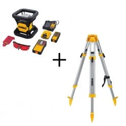 DEWALT 20V MAX Lithium-Ion 200 ft. Red Self Leveling Rotary Laser Level Kit and Construction Tripod