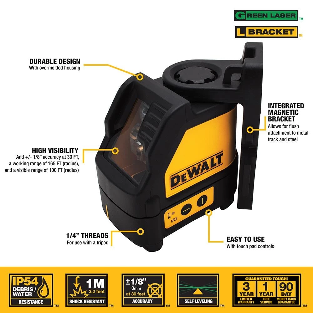 DEWALT 165 ft. Green Self-Leveling Cross Line Laser Level with (3) AAA Batteries & Case 2 DEWALT 165 ft. Green Self-Leveling Cross Line Laser Level with (3) AAA Batteries & Case - Image 2