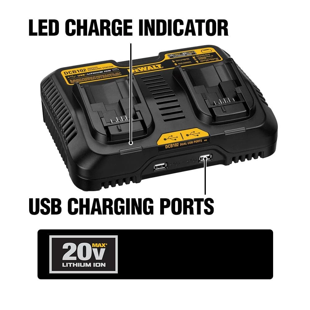 DEWALT 12-Volt to 20-Volt MAX Lithium-Ion Dual Port Jobsite Charging Station with (2) USB Ports 2 DEWALT 12-Volt to 20-Volt MAX Lithium-Ion Dual Port Jobsite Charging Station with (2) USB Ports - Image 2