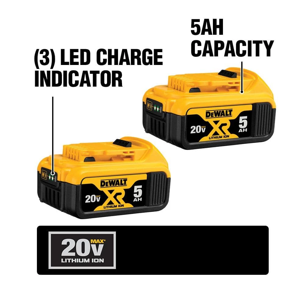 DEWALT 20-Volt MAX XR Premium Lithium-Ion 5.0Ah Battery Pack (2-Pack) 6 DEWALT 20-Volt MAX XR Premium Lithium-Ion 5.0Ah Battery Pack (2-Pack) - Image 6