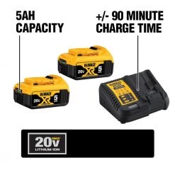 DEWALT 20-Volt MAX XR Premium Lithium-Ion 5.0Ah Battery Pack (2-Pack), Charger & Kit Bag -DEWALT Shop dewalt outdoor power batteries chargers dcb205 2ck 40 1000