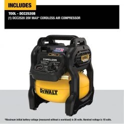 DEWALT 2.5 Gal. 140 psi Portable 20-Volt Cordless Air Compressor with Flexvolt Advantage (Tool-Only) 9 DEWALT 2.5 Gal. 140 psi Portable 20-Volt Cordless Air Compressor with Flexvolt Advantage (Tool-Only) -DEWALT Shop dewalt portable air compressors dcc2520b 40 1000