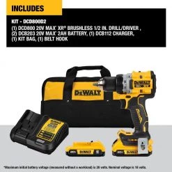 DEWALT 20-Volt MAX Lithium-Ion Cordless Brushless 1/2 in. Drill Driver Kit with Two 2.0 mAh Batteries, Charger and Bag -DEWALT Shop dewalt power drills dcd800d2 1f 1000