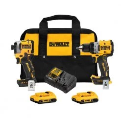DEWALT 20V MAX XR Cordless Drill/Driver and ATOMIC Impact Driver Combo Kit (2-Tool) with (2) 2.0Ah Batteries, Charger and Bag
