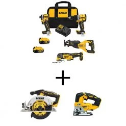 DEWALT 20V MAX Lithium-Ion Cordless Brushless Combo Kit (4-Tool), 20V Brushless 6-1/2 in. Circ Saw and 20V XR Brushless Jigsaw