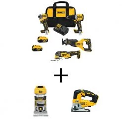 DEWALT 20V MAX Lithium-Ion Cordless Brushless Combo Kit (4-Tool), 20V XR Brushless Compact Router and 20V XR Brushless Jigsaw