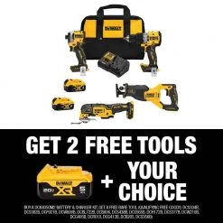 DEWALT 20V MAX Lithium-Ion Cordless Brushless Combo Kit (4-Tool) with 5.0 Ah Battery, (2) 4.0 Ah Batteries, Charger and Kit Bag