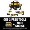 DEWALT 20V MAX Lithium-Ion Cordless Brushless Combo Kit (4-Tool) with FLEXVOLT 6Ah Battery, (2) 4Ah Batteries, Charger and Bag