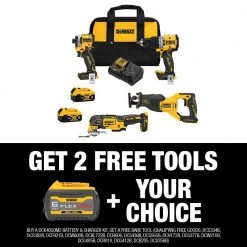 DEWALT 20V MAX Lithium-Ion Cordless Brushless Combo Kit (4-Tool) with FLEXVOLT 6Ah Battery, (2) 4Ah Batteries, Charger and Bag