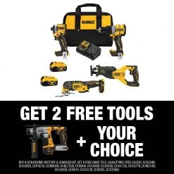 DEWALT 20V MAX Lithium-Ion Cordless Brushless Combo Kit (4-Tool) and ATOMIC 20V MAX Brushless 5/8 in. SDS + Hammer Drill