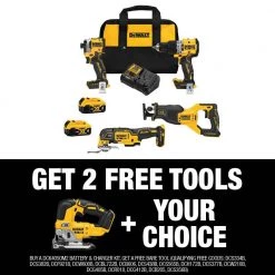 DEWALT 20-Volt Maximum Lithium-Ion Cordless Brushless Combo Kit (4-Tool) and 20-Volt Maximum XR Cordless Brushless Jigsaw