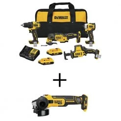 DEWALT ATOMIC 20V MAX Cordless Brushless Combo Kit (4-Tool) and 20V MAX XR Brushless 4-1/2 in. Slide Switch Small Angle Grinder
