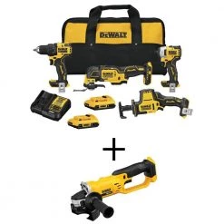 DEWALT ATOMIC 20V MAX Cordless Brushless Combo Kit (4-Tool) and 20V MAX Cordless 4-1/2 in. to 5 in. Grinder