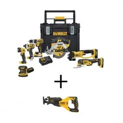 DEWALT 20V MAX Lithium-Ion Cordless Combo Kit(7-Tool) with ToughSystem Case and 20V MAX XR Cordless Brushless Reciprocating Saw
