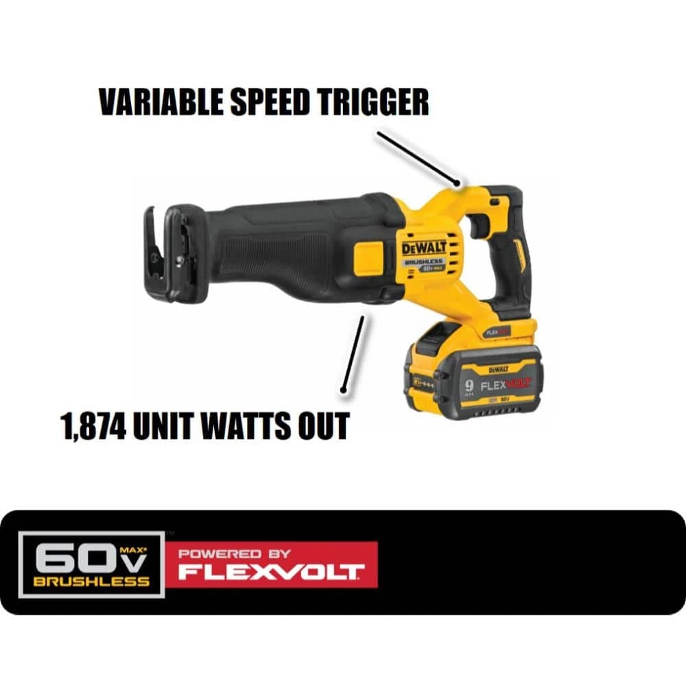 DEWALT FLEXVOLT 60-Volt MAX Cordless Brushless Reciprocating Saw with (1) FLEXVOLT 9.0Ah Battery 3 DEWALT FLEXVOLT 60-Volt MAX Cordless Brushless Reciprocating Saw with (1) FLEXVOLT 9.0Ah Battery - Image 3