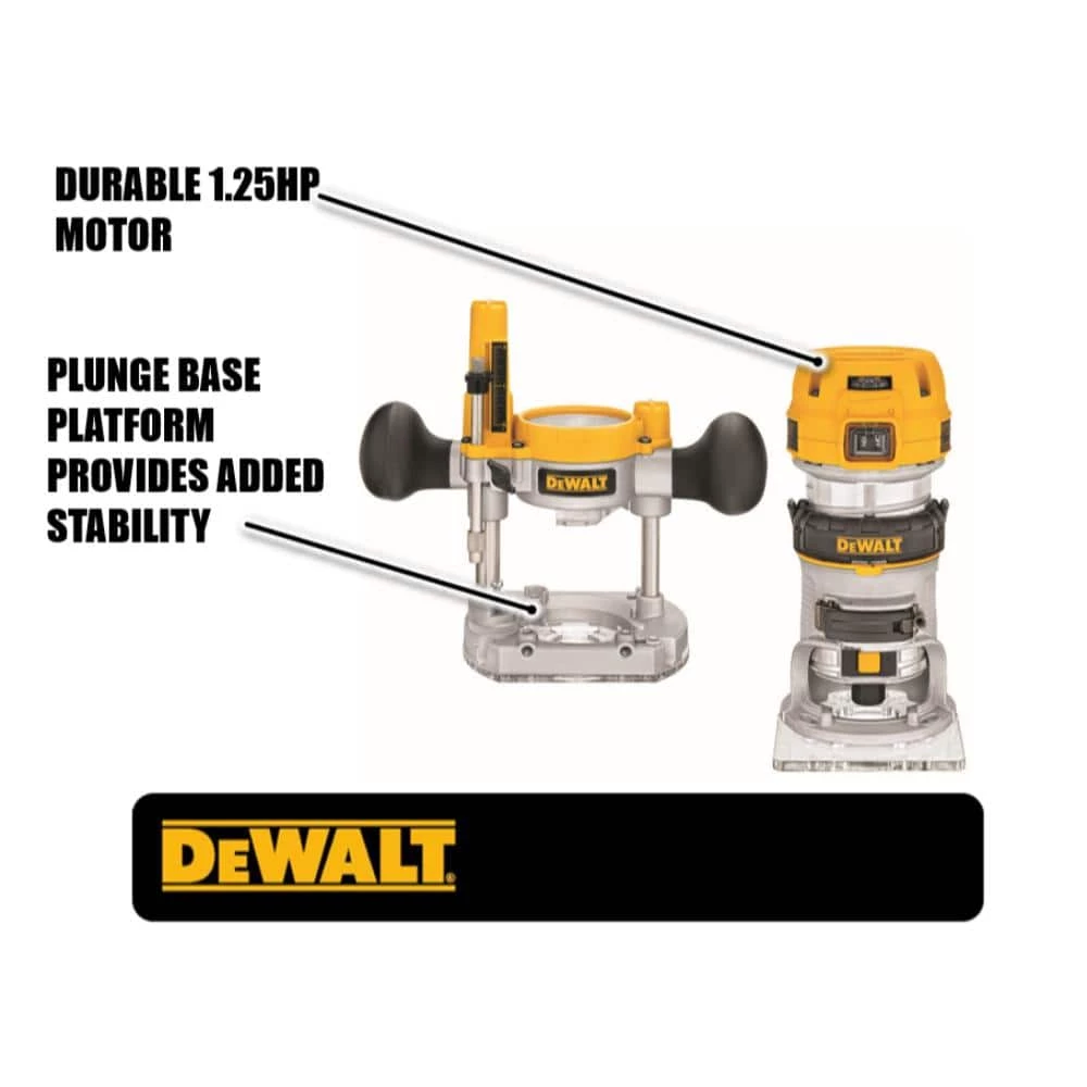 DEWALT 7 Amp Corded 1-1/4 Horsepower Compact Router with Plunge Base and Bag 2 DEWALT 7 Amp Corded 1-1/4 Horsepower Compact Router with Plunge Base and Bag - Image 2